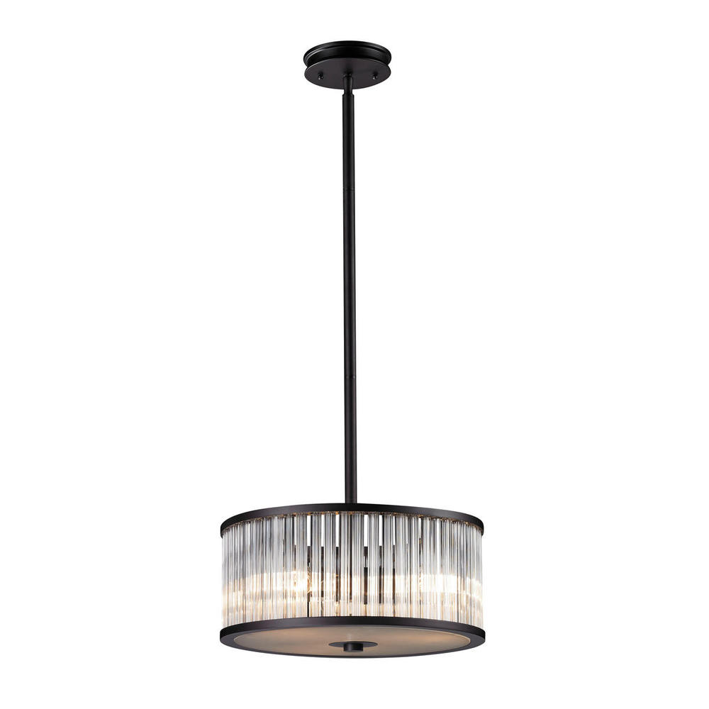 Braxton 3 Light Pendant In Aged Bronze And White