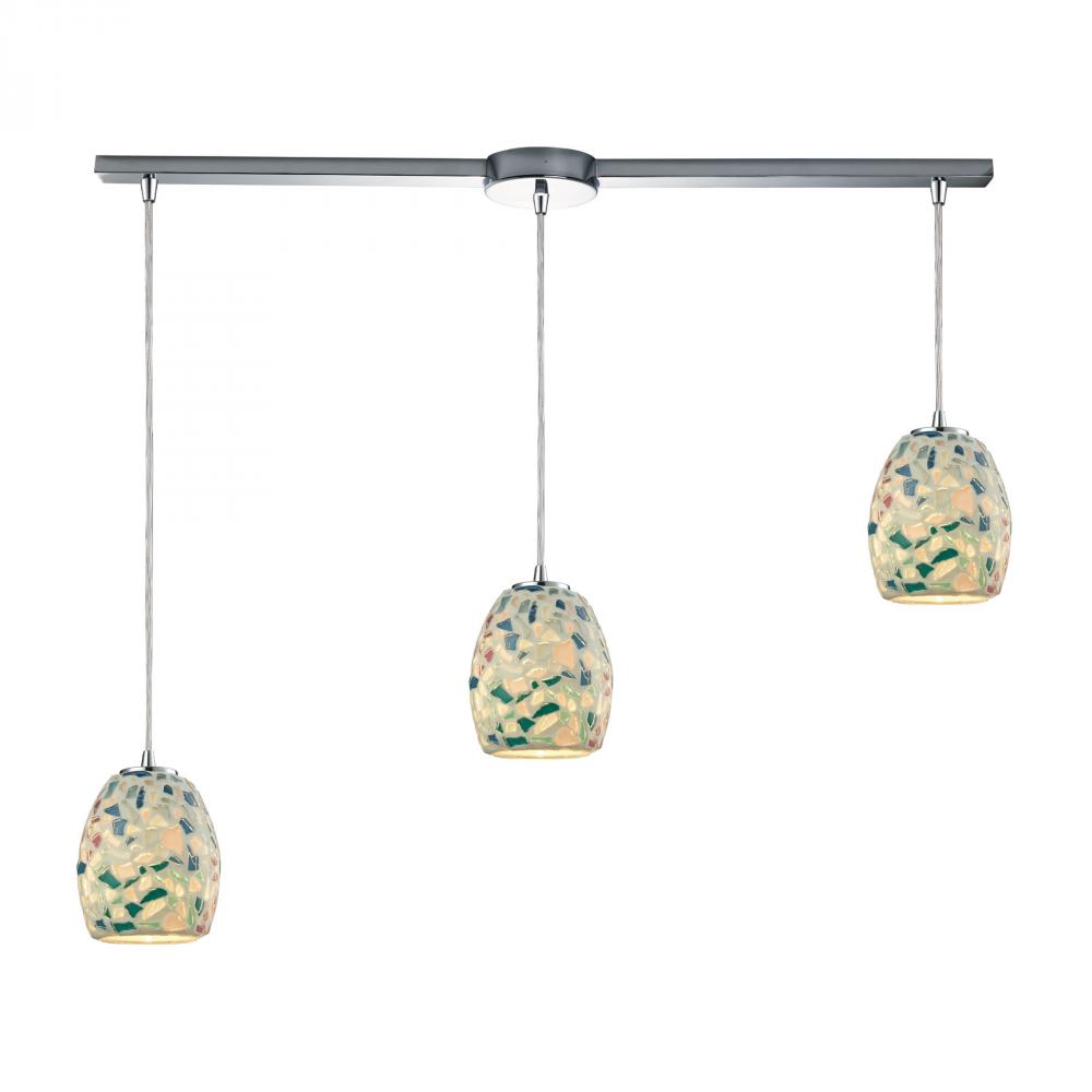 Glass Mosaic 3 Light Pendant In Polished Chrome
