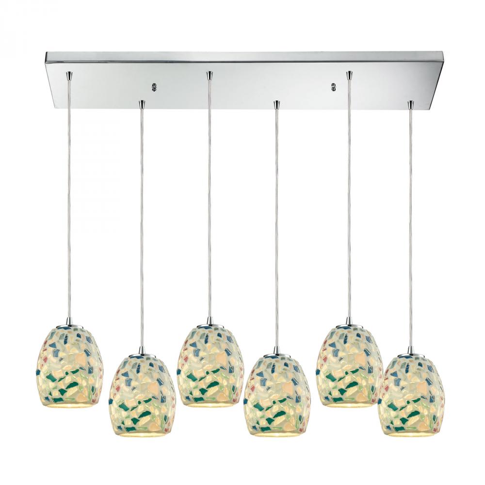 Glass Mosaic 3 Light Pendant In Polished Chrome