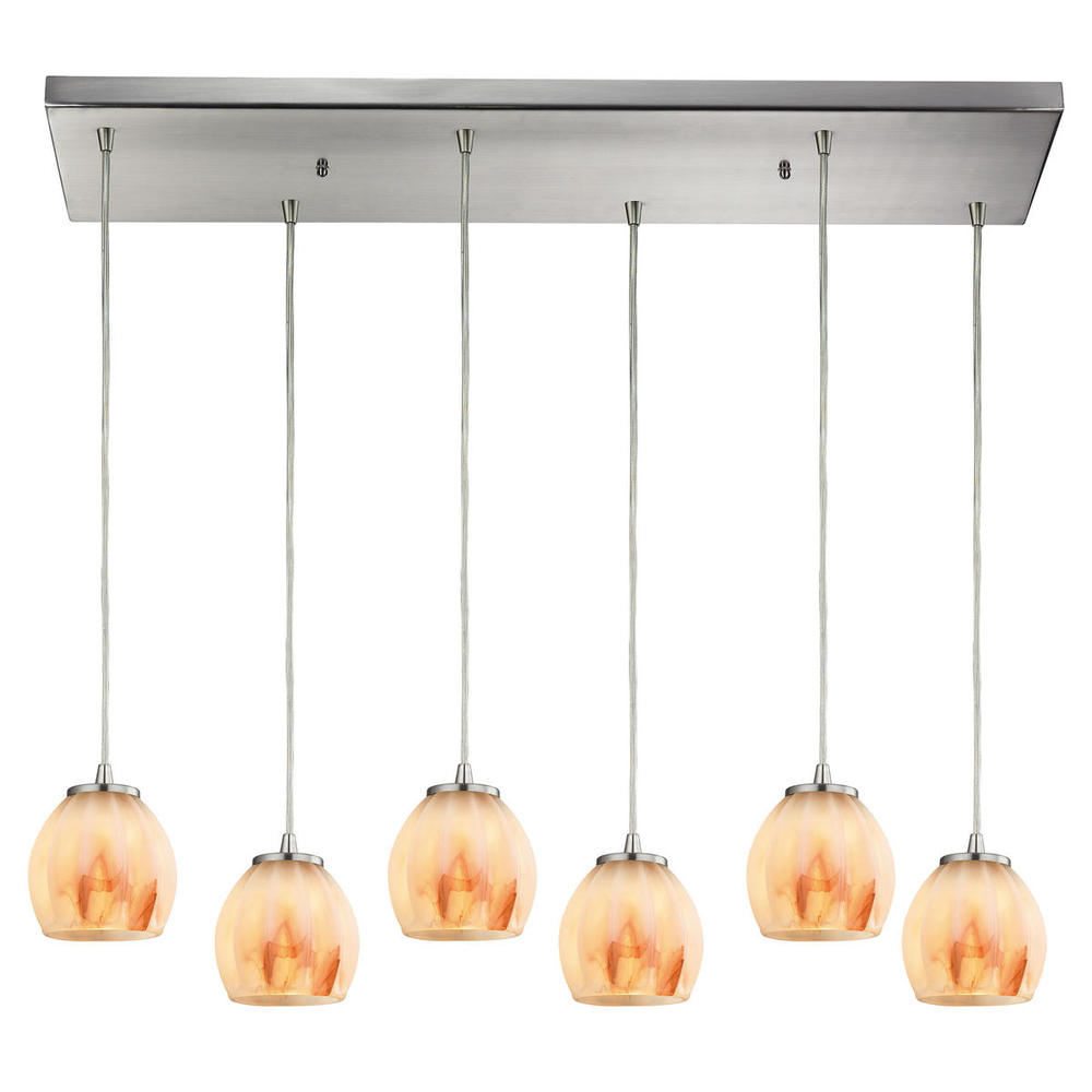 Melony 6-Light Rectangular Pendant Fixture in Satin Nickel with Frosted Glass