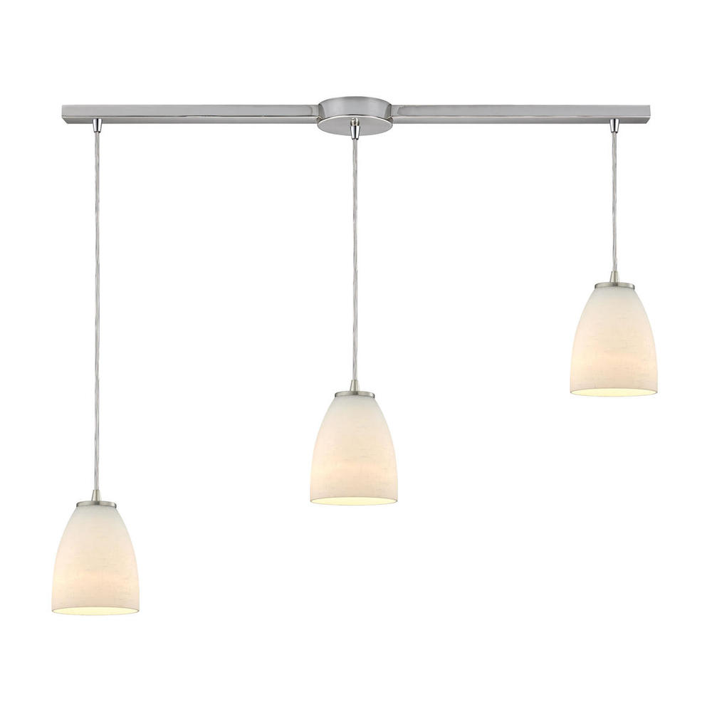 Sandstorm 3-Light Linear Pendant Fixture in Satin Nickel with Off-white Glass