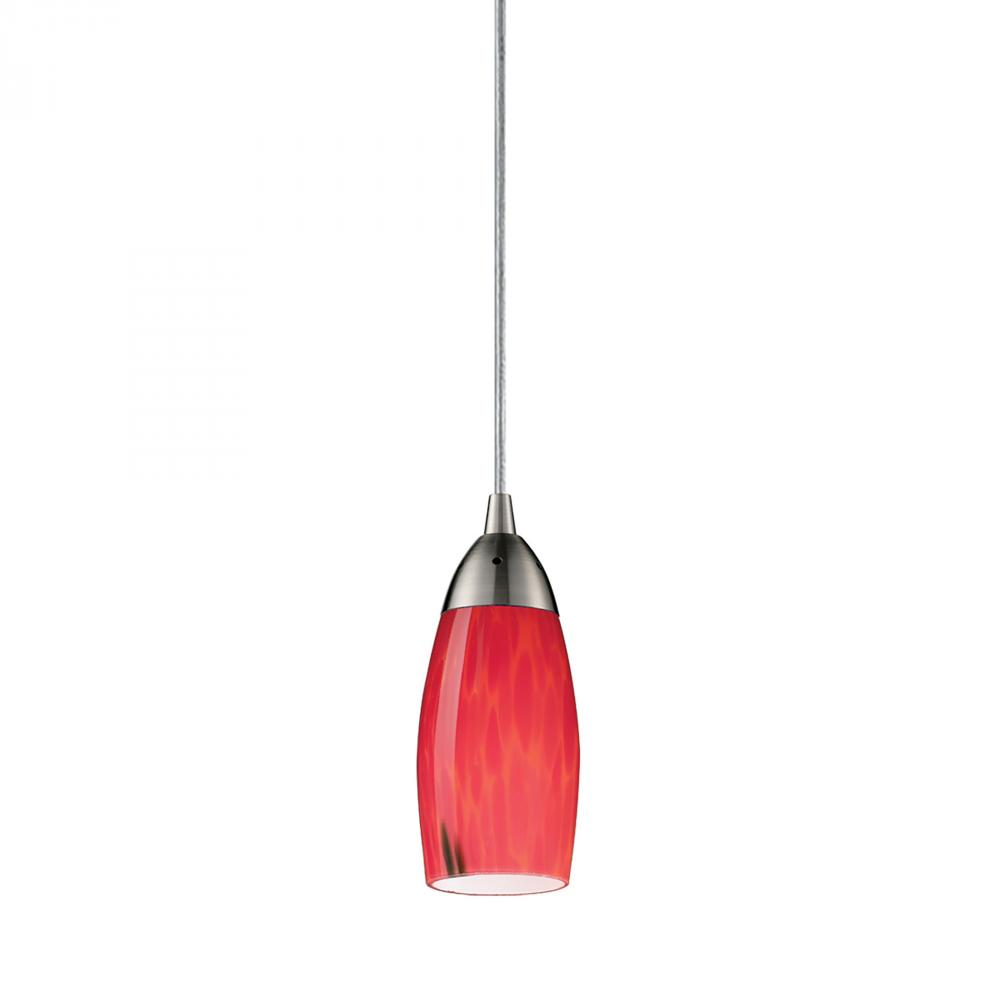 Milan 3'' Wide 1-Light Pendant - Satin Nickel with Fire Red Glass