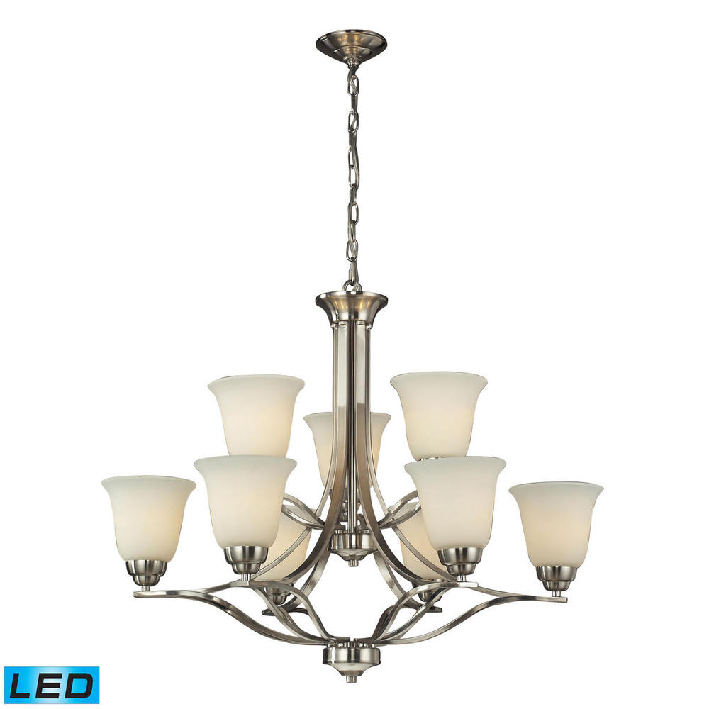 Malaga 6+3-Light Chandelier in Brushed Nickel - Includes LED Bulbs