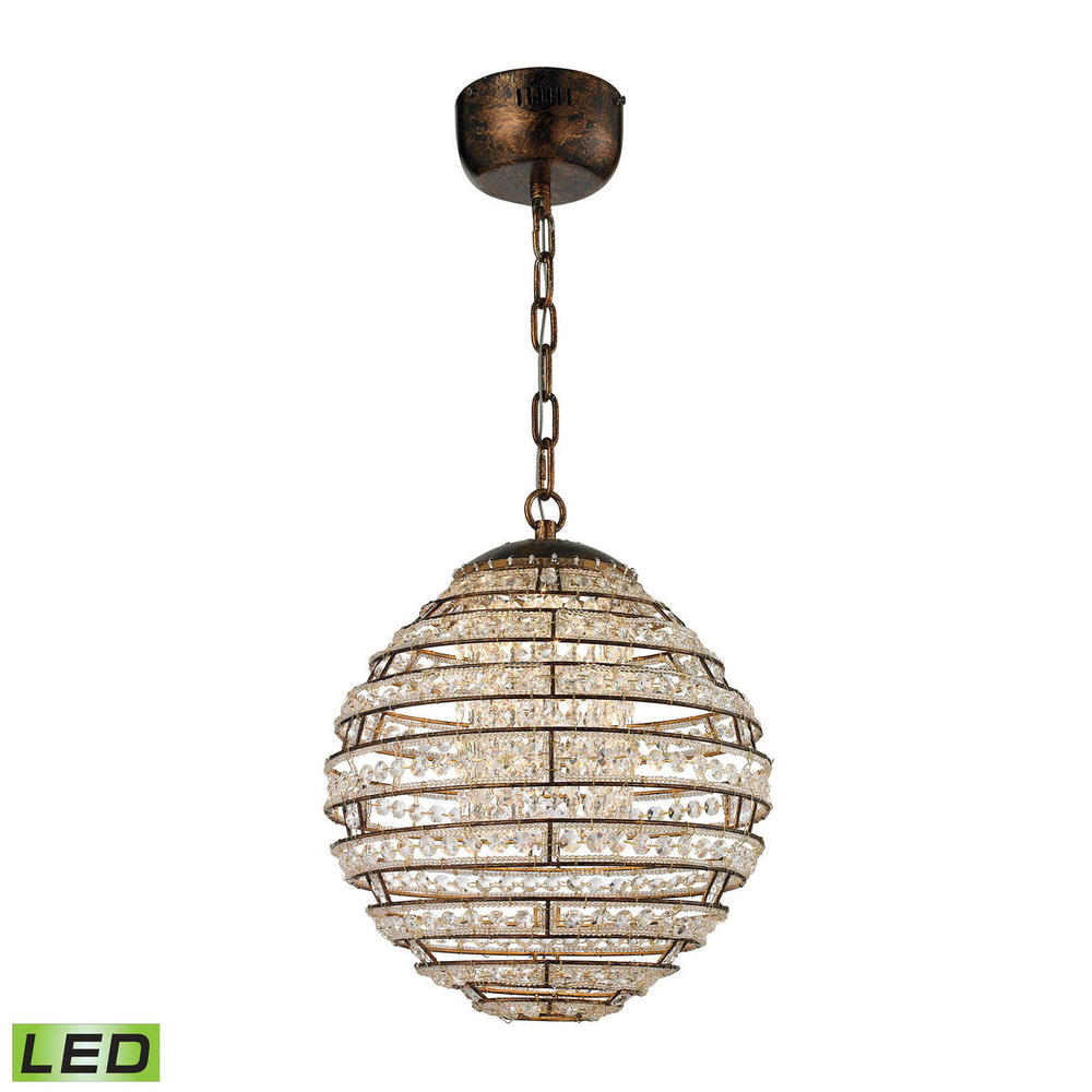 Crystal Sphere 1-Light Chandelier in Spanish Bronze