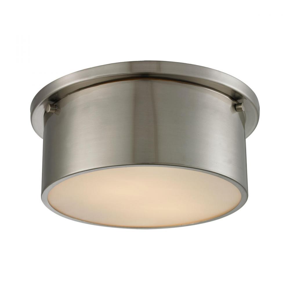 Simpson 2-Light Flush Mount in Brushed Nickel with Frosted White Diffuser