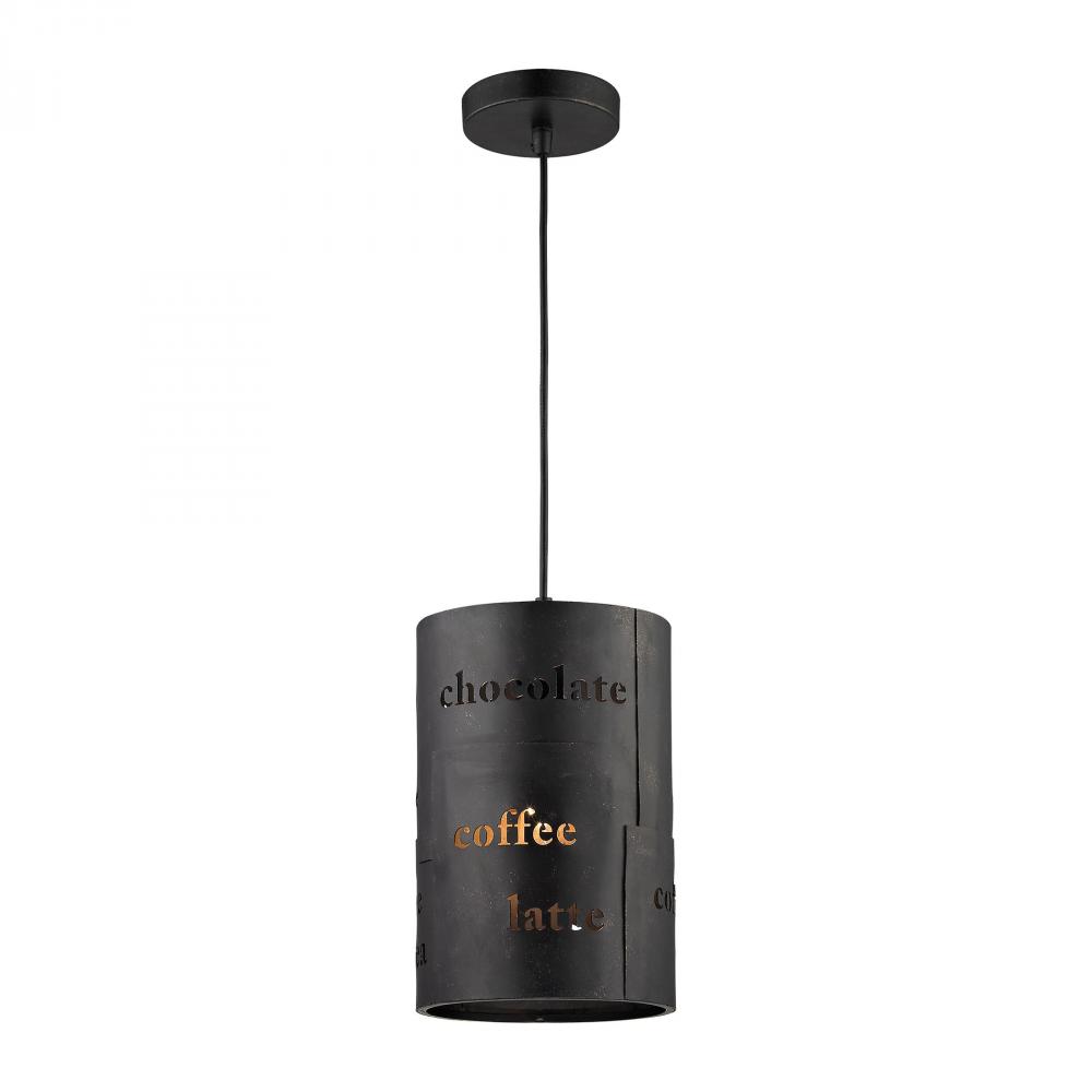 Cafe 1 Light Pendant In Matte Black With Gold Ac