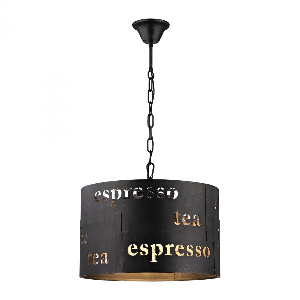 Cafe 3 Light Pendant In Matte Black With Gold Ac
