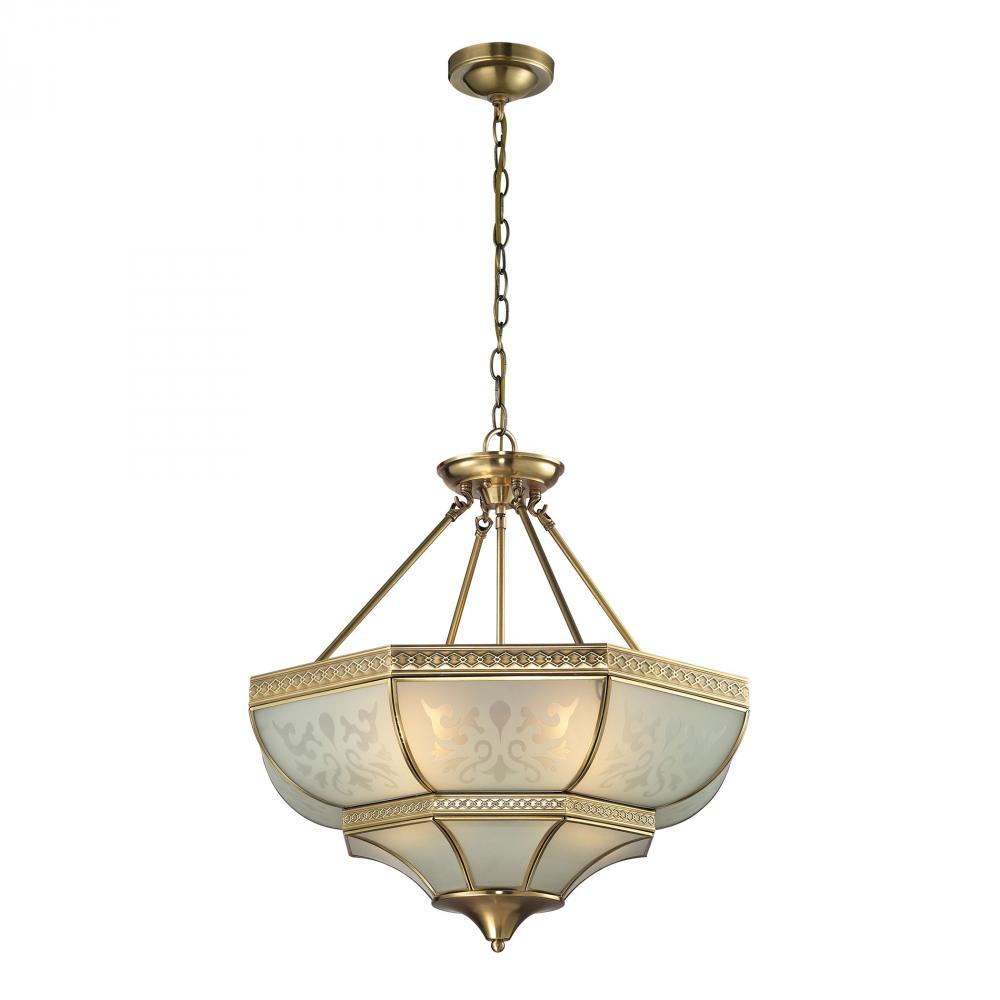 French Damask 4 Light Pendant In Brushed Brass A