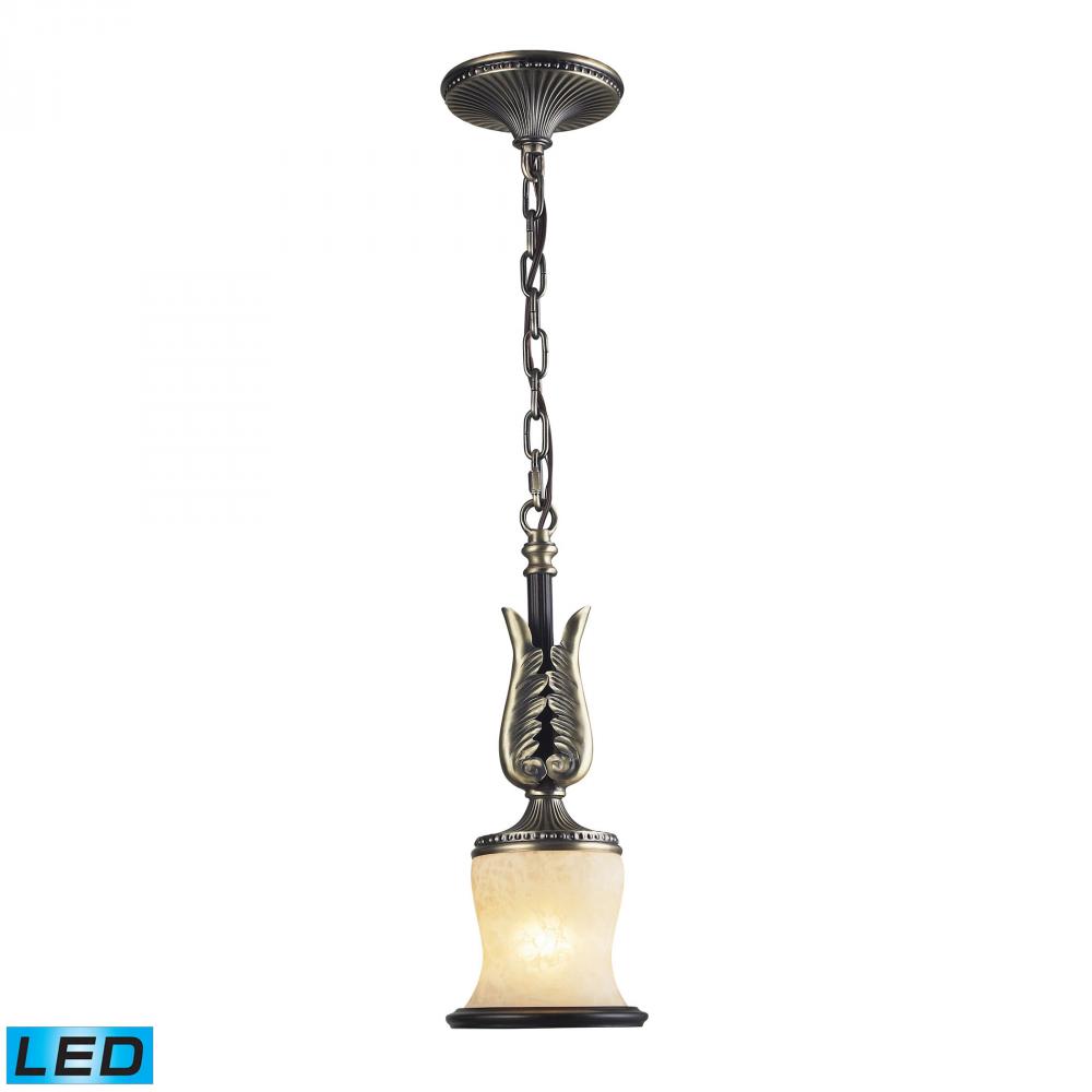1 Light Pendant in Antique Bronze and Dark Umber and Marblized Amber Glass - LED Offering Up To 800
