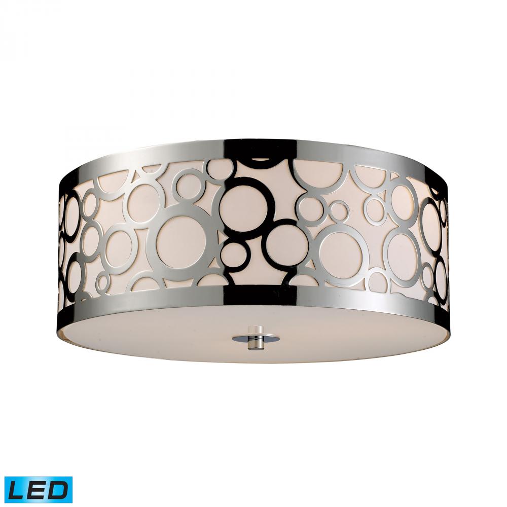Retrovia 3-Light Flush Mount in Polished Nickel with Metal and Glass Shade - Includes LED Bulbs