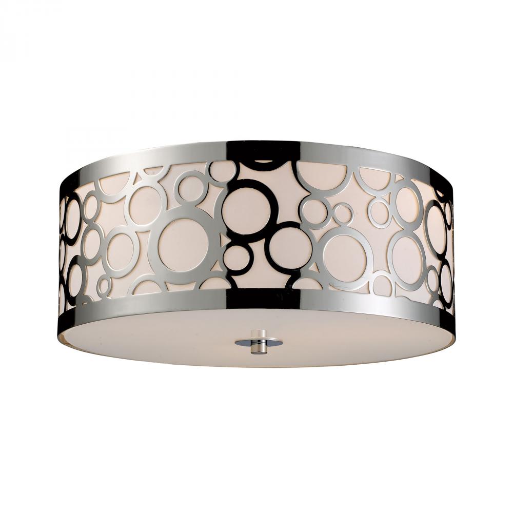 Retrovia 3-Light Flush Mount in Polished Nickel with Metal and Glass Shade