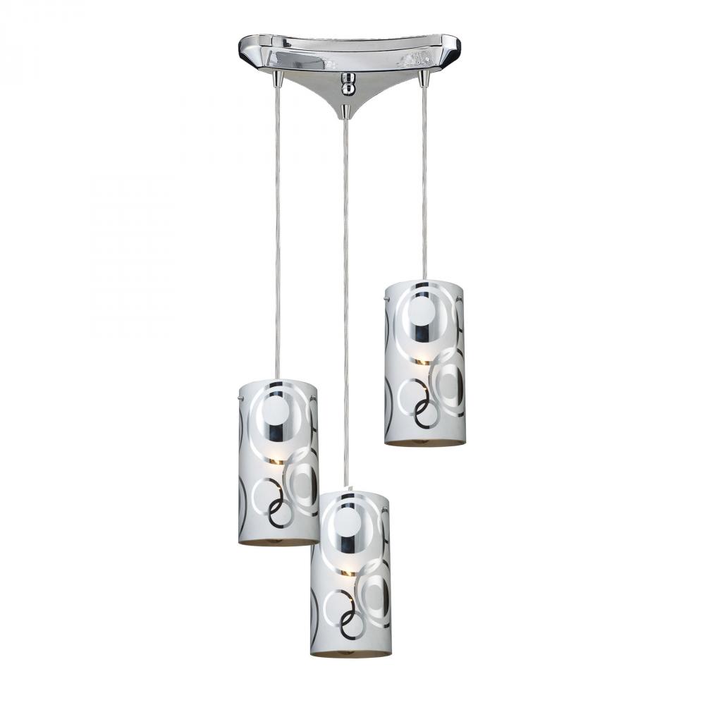 Chromia 3-Light Triangular Pendant Fixture in Polished Chrome with Cylinder Shade