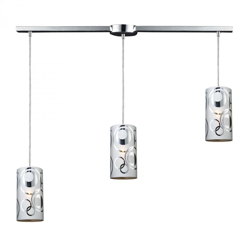 Chromia 3-Light Linear Pendant Fixture in Polished Chrome with Cylinder Shade