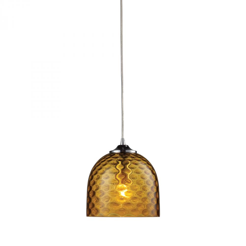 Viva 1 Light Pendant In Polished Chrome And Ambe