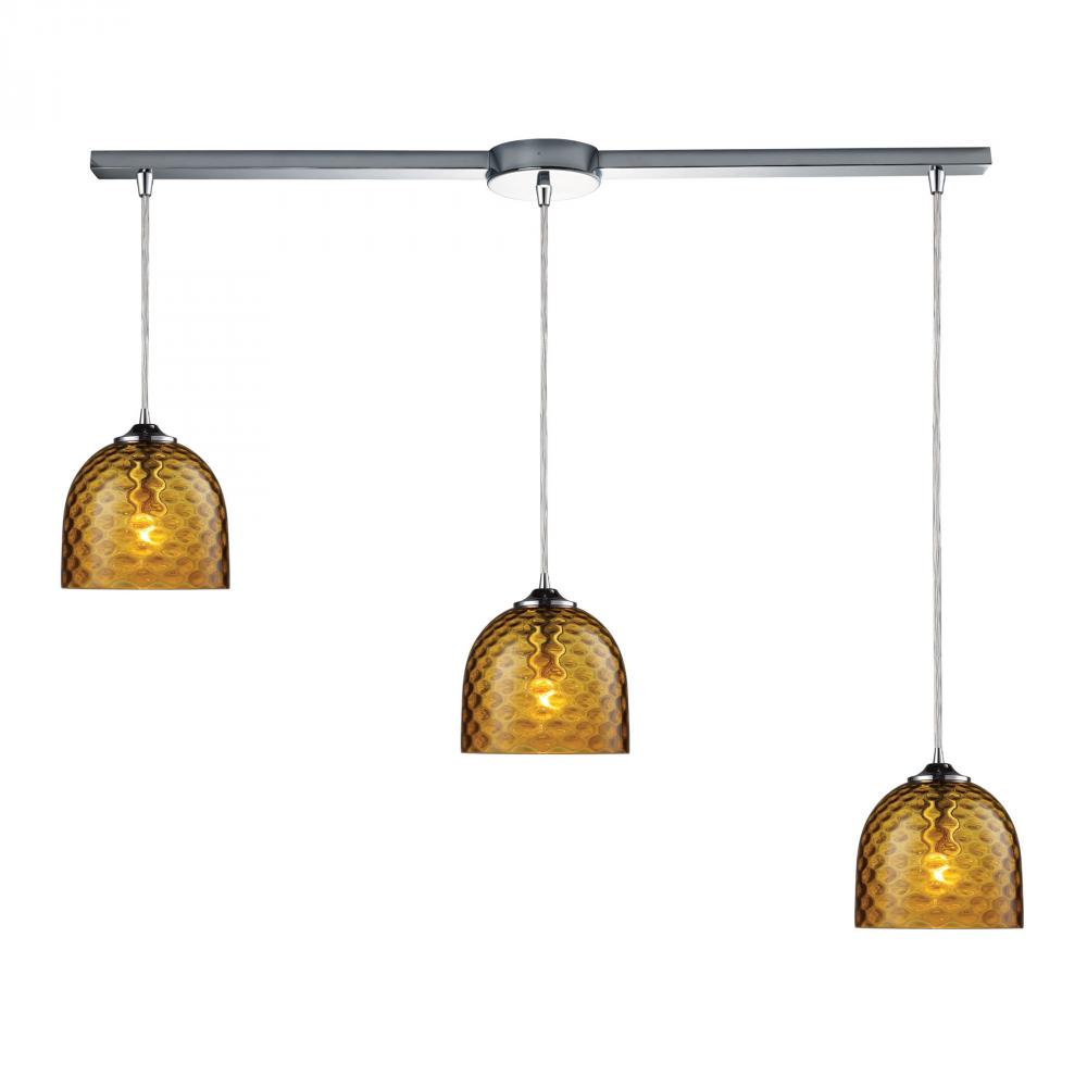 Viva 3 Light Pendant In Polished Chrome And Ambe