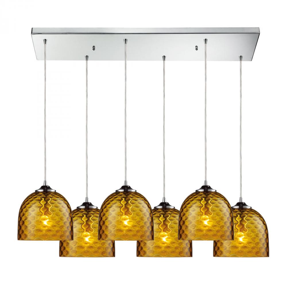 Viva 6 Light Pendant In Polished Chrome And Ambe