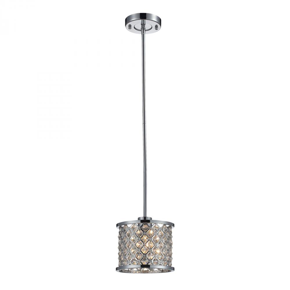 Genevieve 1-Light Mini Pendant in Polished Chrome with Crystal and Mesh Shade