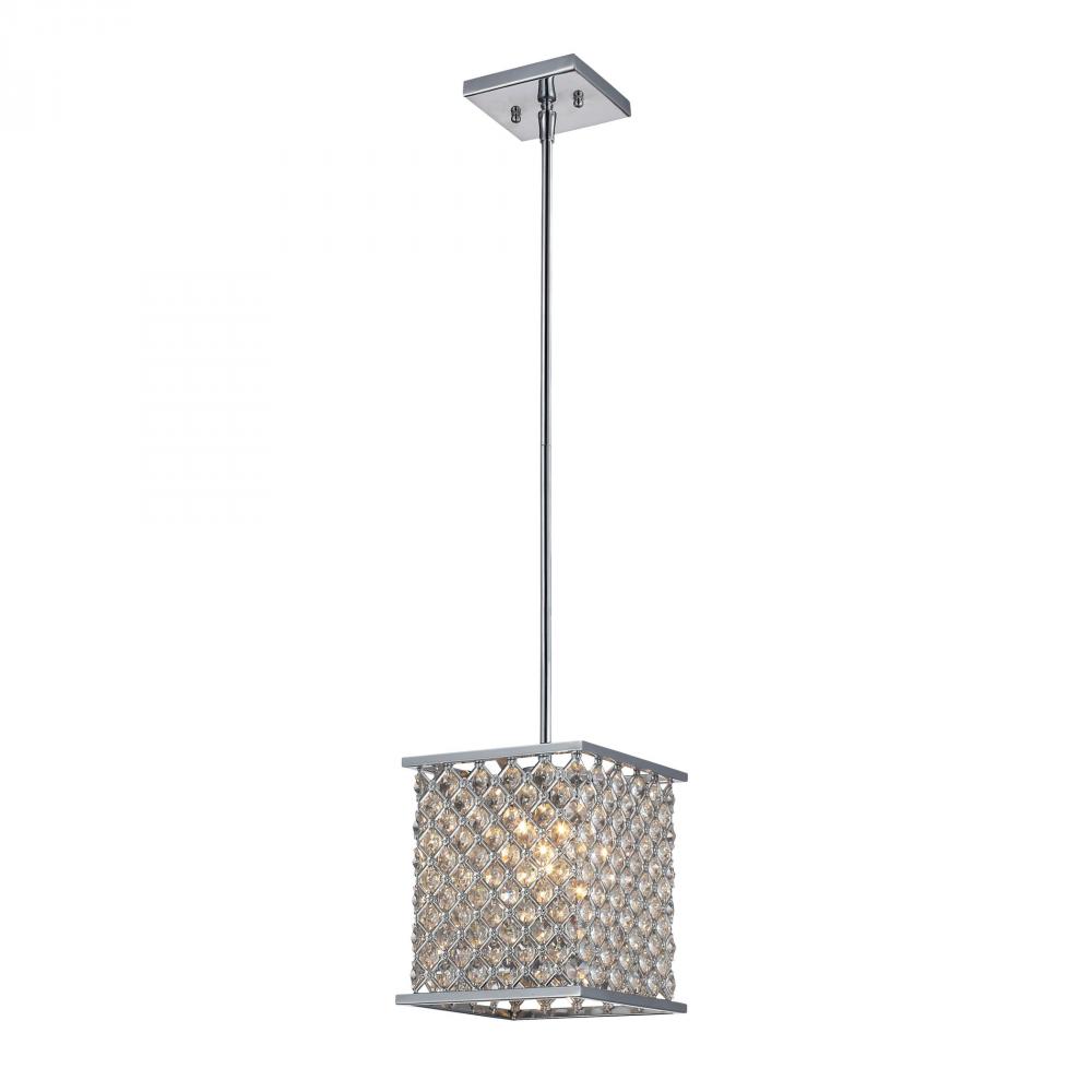 Genevieve 1-Light Mini Pendant in Polished Chrome with Crystal and Mesh Shade