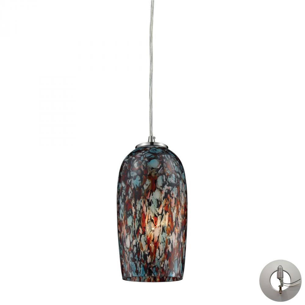 Collage 1-Light Mini Pendant in Satin Nickel with Multi-colored Glass - Includes Adapter Kit