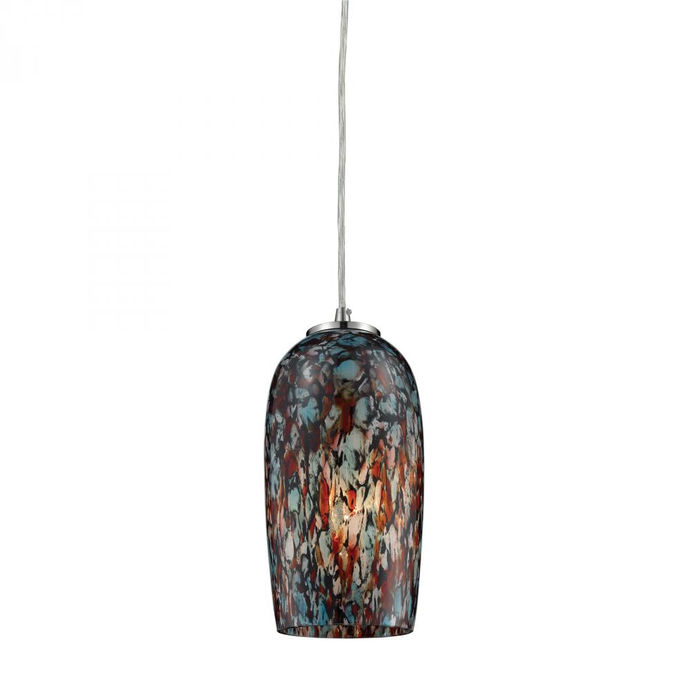 Collage 1-Light Mini Pendant in Satin Nickel with Multi-colored Glass - Includes LED Bulb
