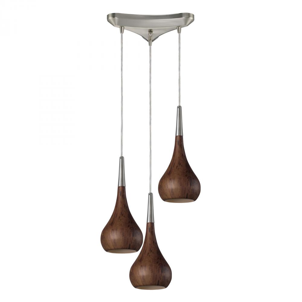 Lindsey 3 Light Pendant In Burl Wood And Satin N