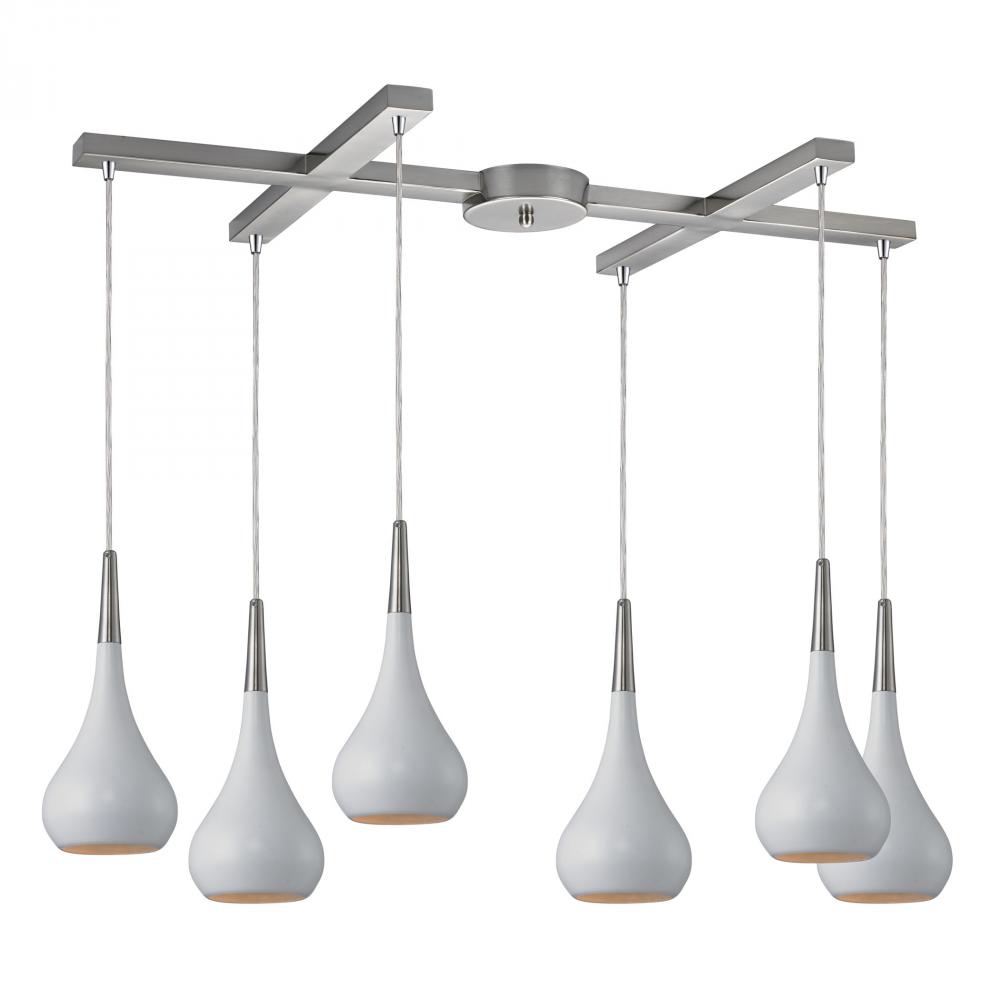 Lindsey 6 Light Pendant In White And Satin Nicke