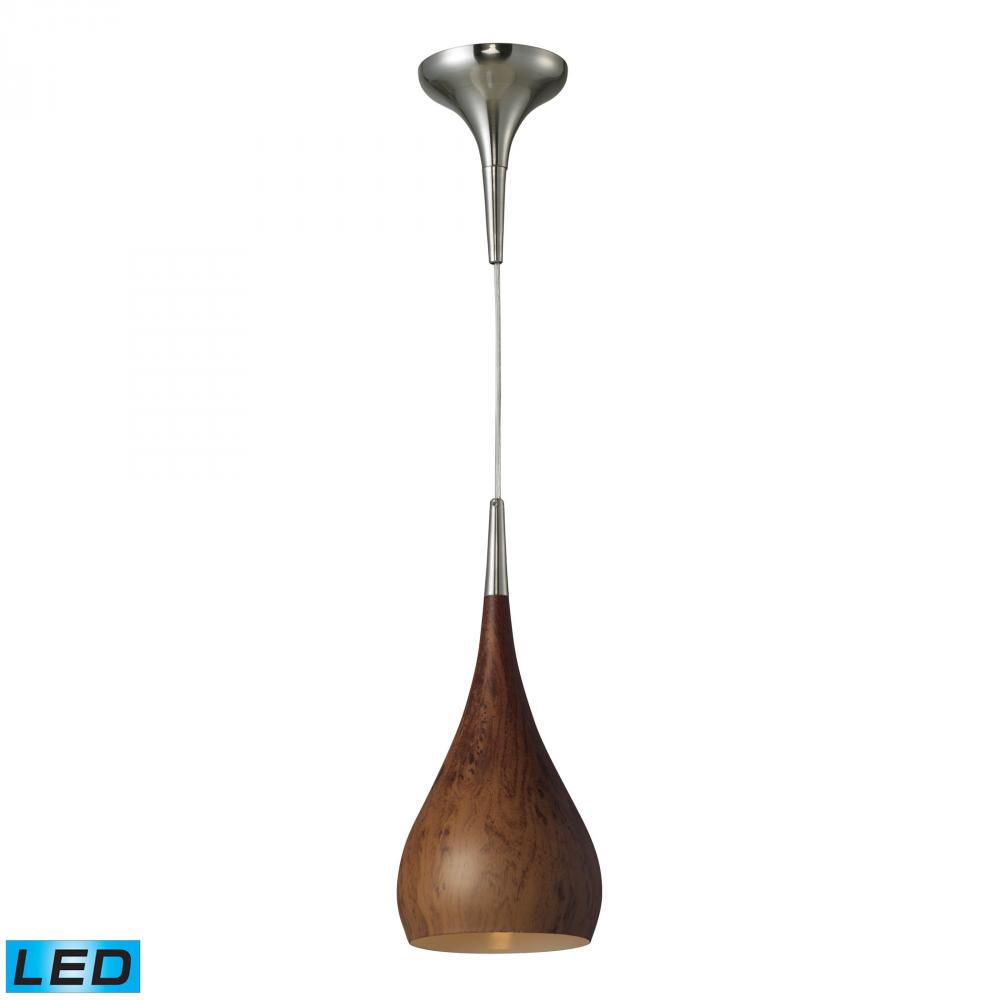 Lindsey 1-Light Mini Pendant in Satin Nickel with Burl Wood Shade - Includes LED Bulb