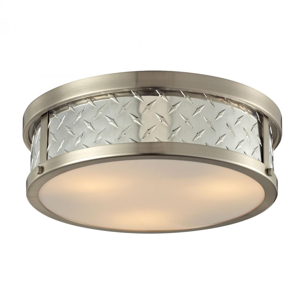 Diamond Plate Collection 3 light flush mount in Brushed Nickel