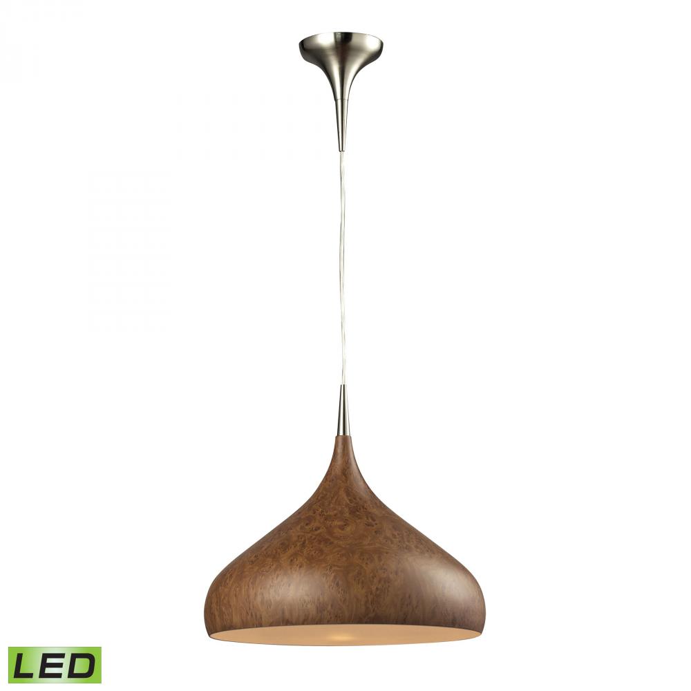 Lindsey 1 Light LED Pendant In Burl Wood And Sat