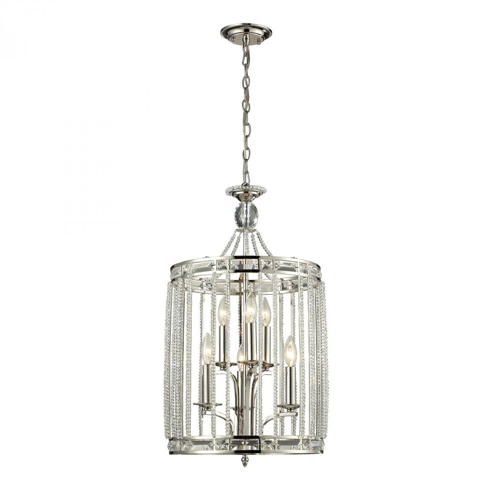 Aubree 3+3 Light Pendant In Polished Nickel