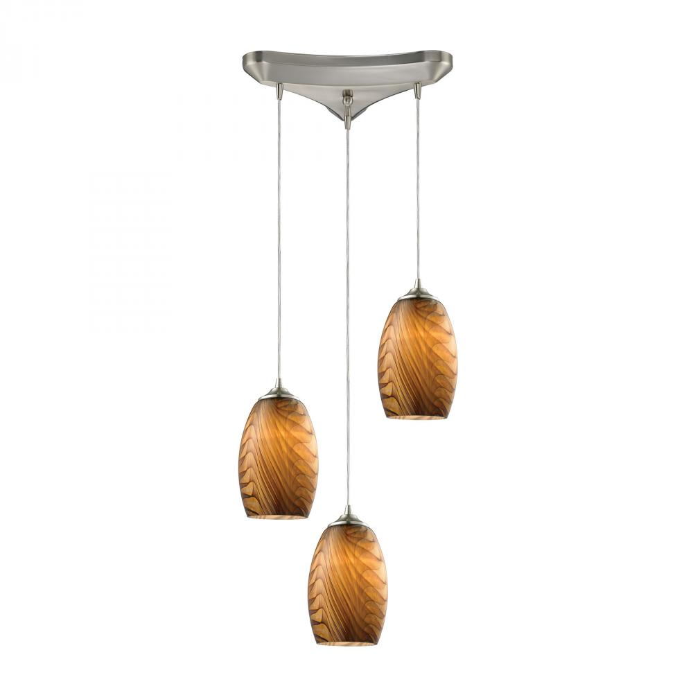 Tidewaters 3 Light Pendant In Satin Nickel And S
