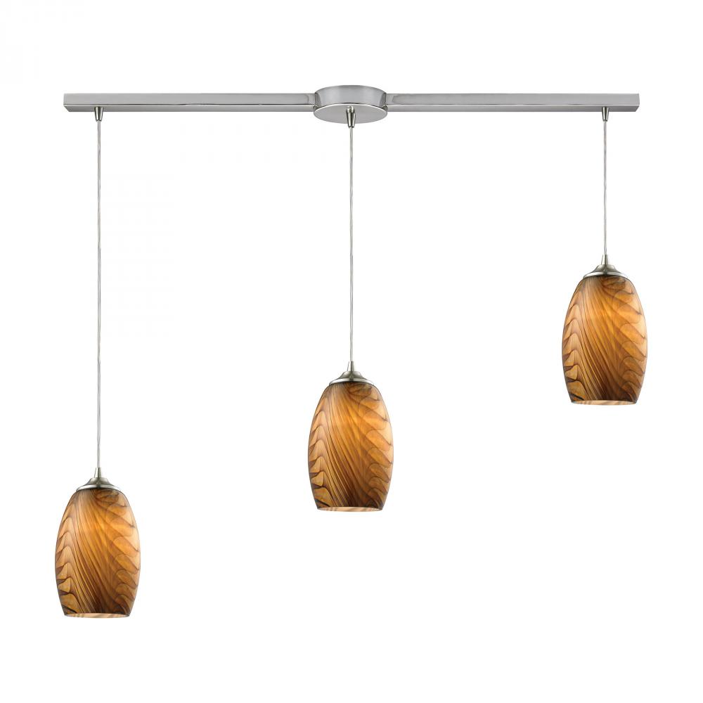 Tidewaters 3 Light Pendant In Satin Nickel And S