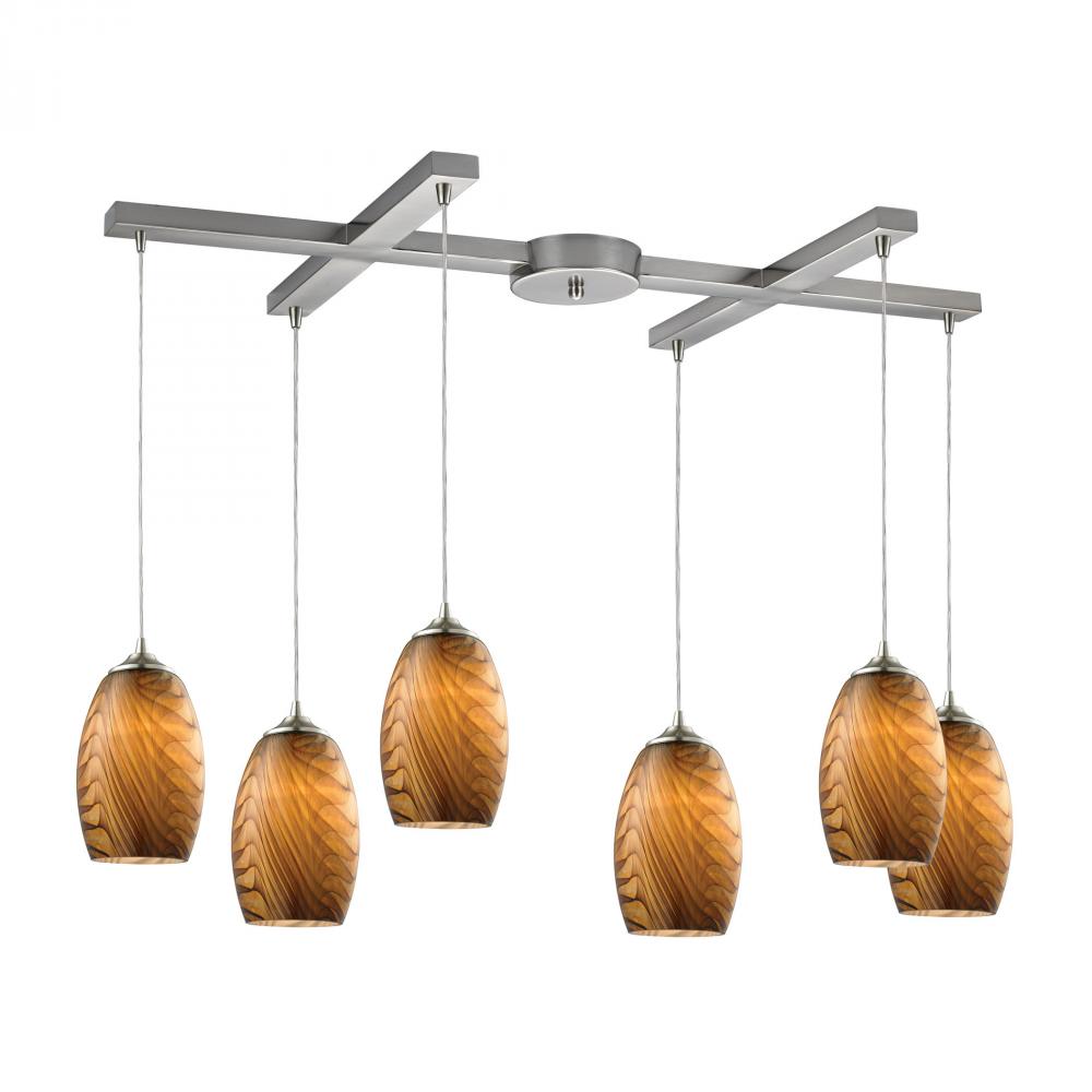 Tidewaters 6 Light Pendant In Satin Nickel And S
