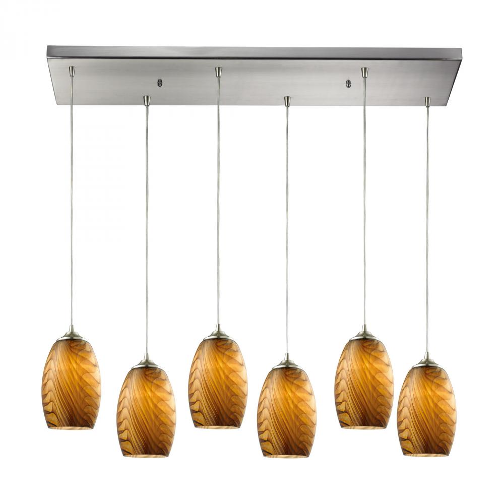 Tidewaters 6 Light Pendant In Satin Nickel And S