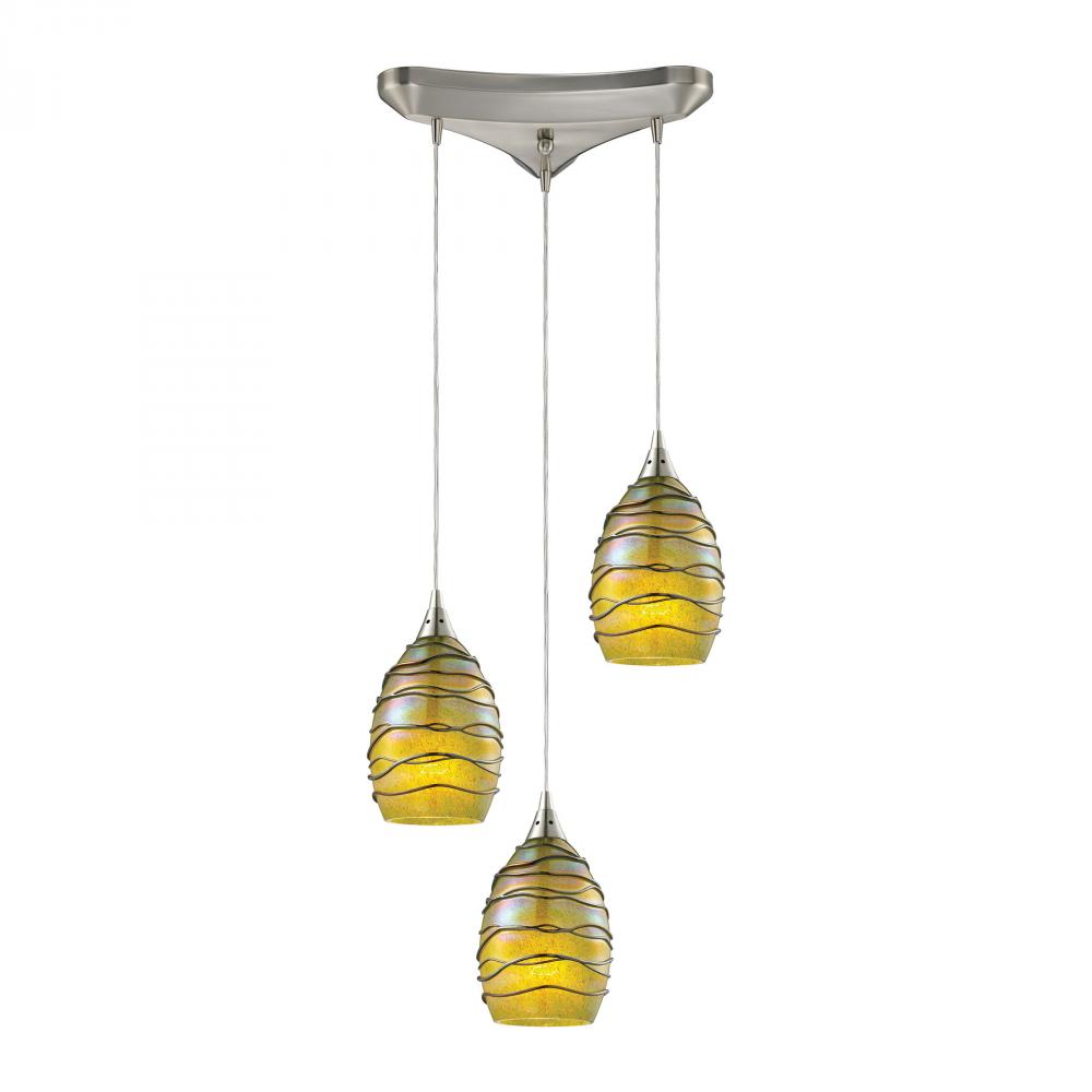 Vines 3 Light Pendant In Satin Nickel And Charte