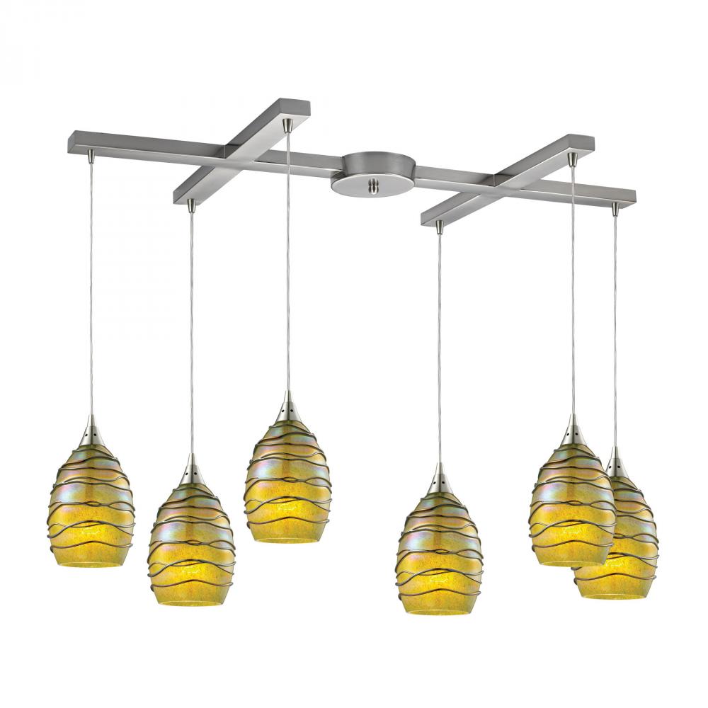 Vines 6 Light Pendant In Satin Nickel And Charte