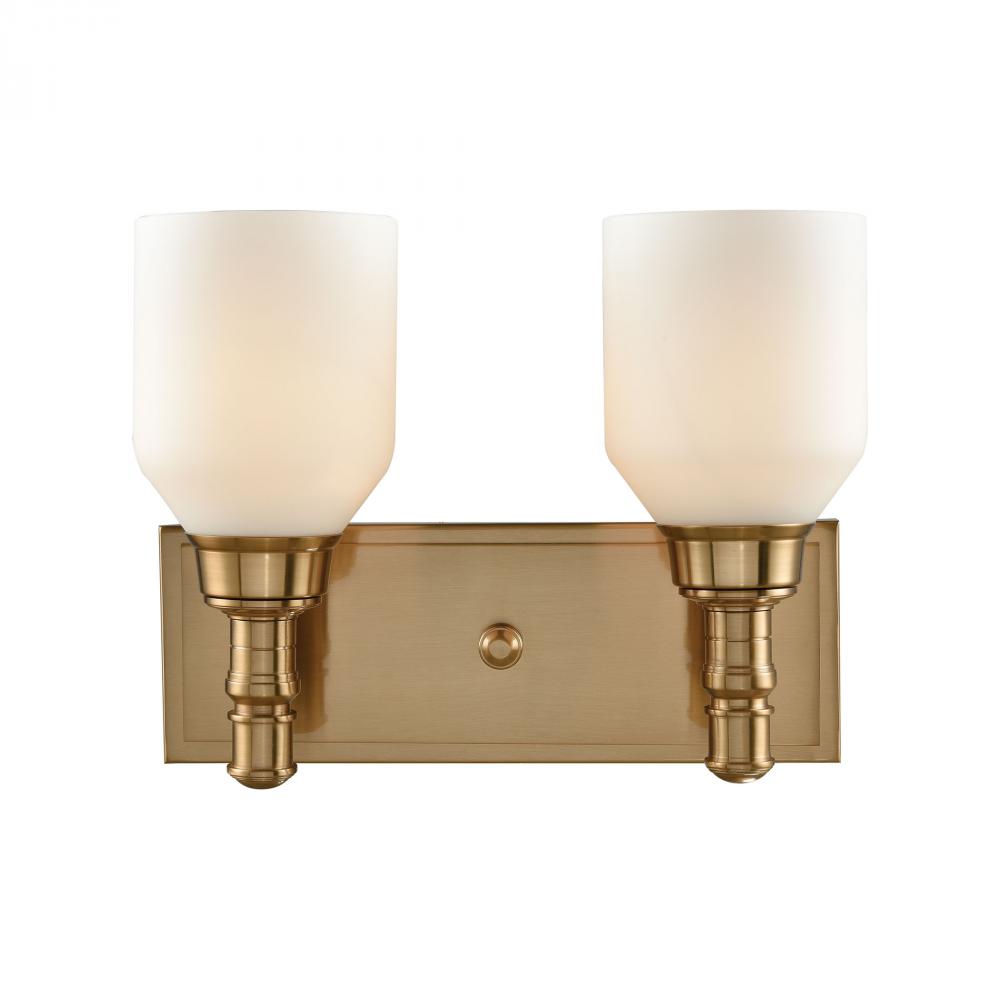 Baxter 2 Light Vanity in Satin Brass with Opal White Glass
