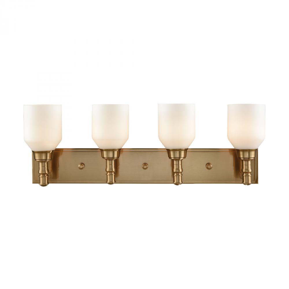 Baxter 4 Light Vanity in Satin Brass with Opal White Glass