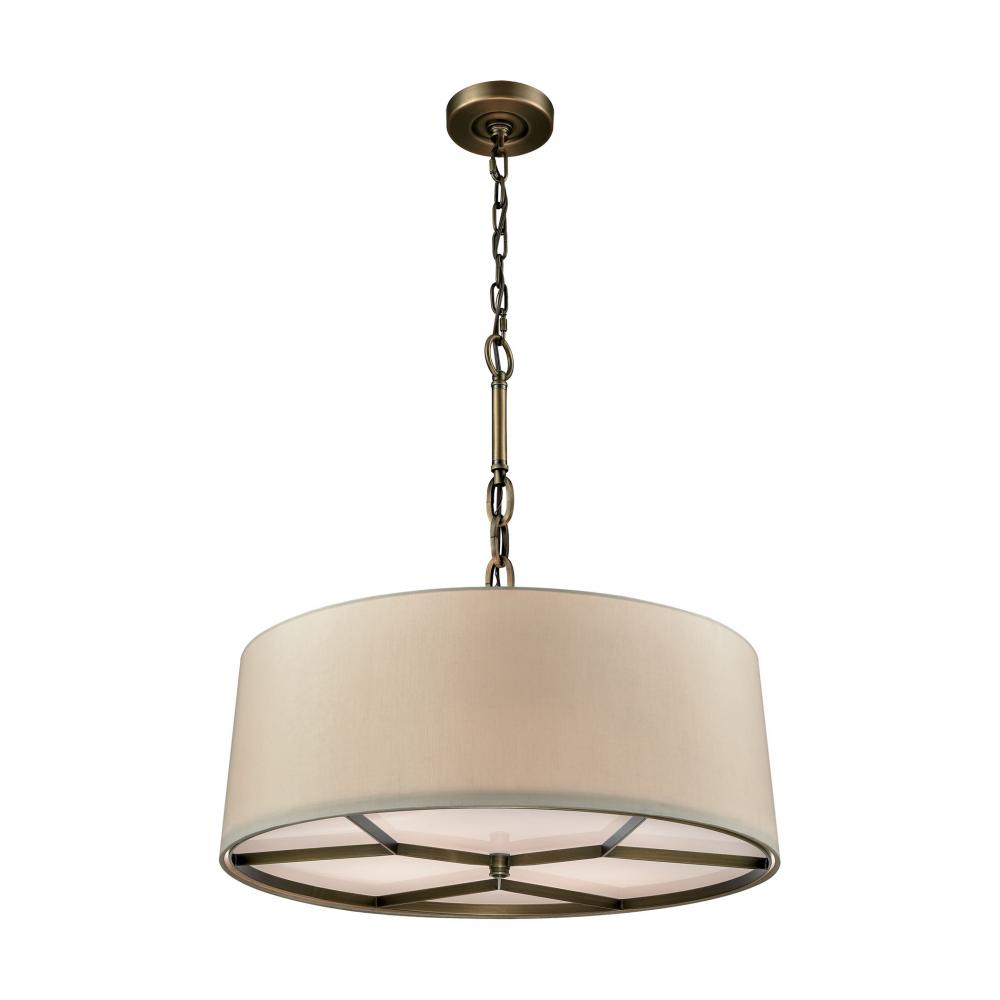 Baxter 4 Light Chandelier in Brushed Antique Brass with A Beige Fabric Shade