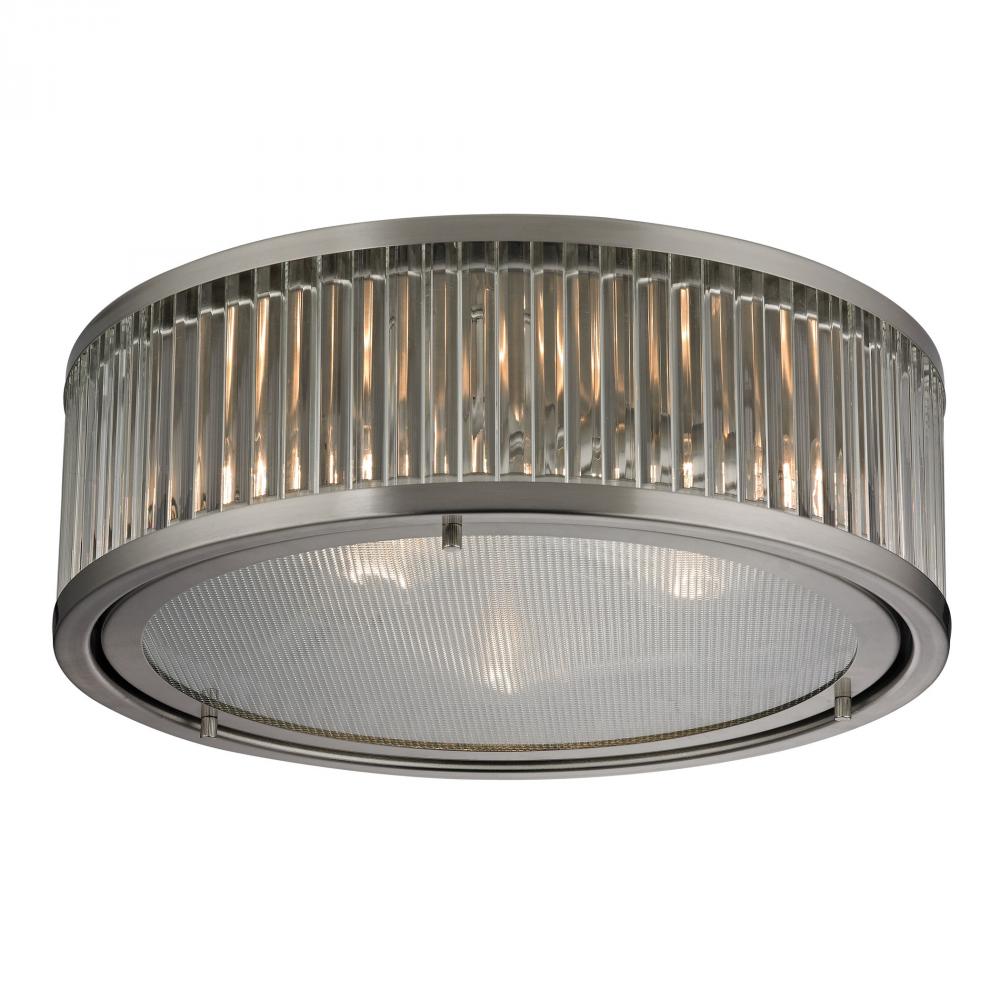 Linden Manor 3-Light Flush Mount in Brushed Nickel with Diffuser