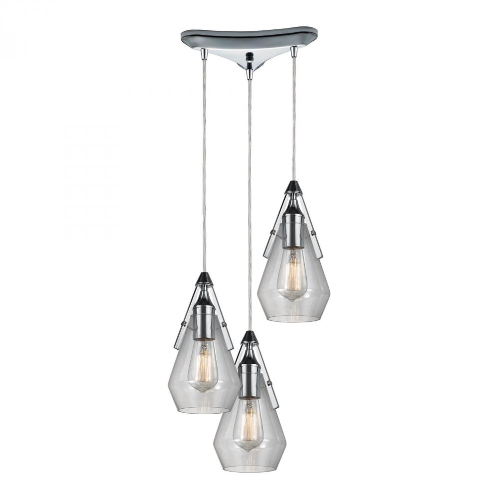 Duncan 3 Light Pendant In Polished Chrome And Cl