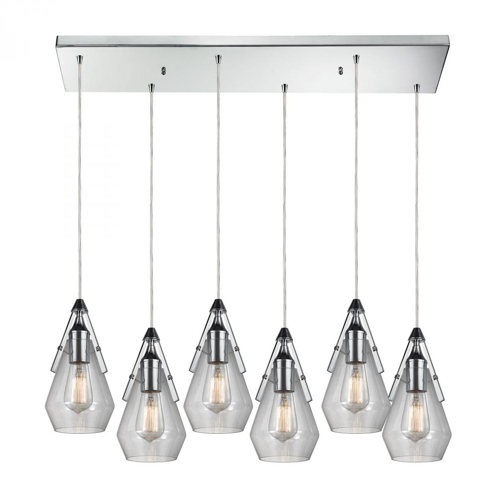 Duncan 6 Light Pendant In Polished Chrome And Cl