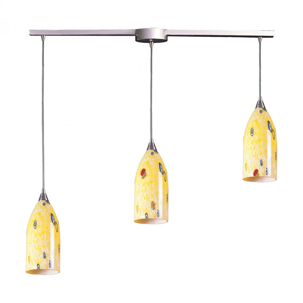 Verona 3 Light Pendant In Satin Nickel And Yello