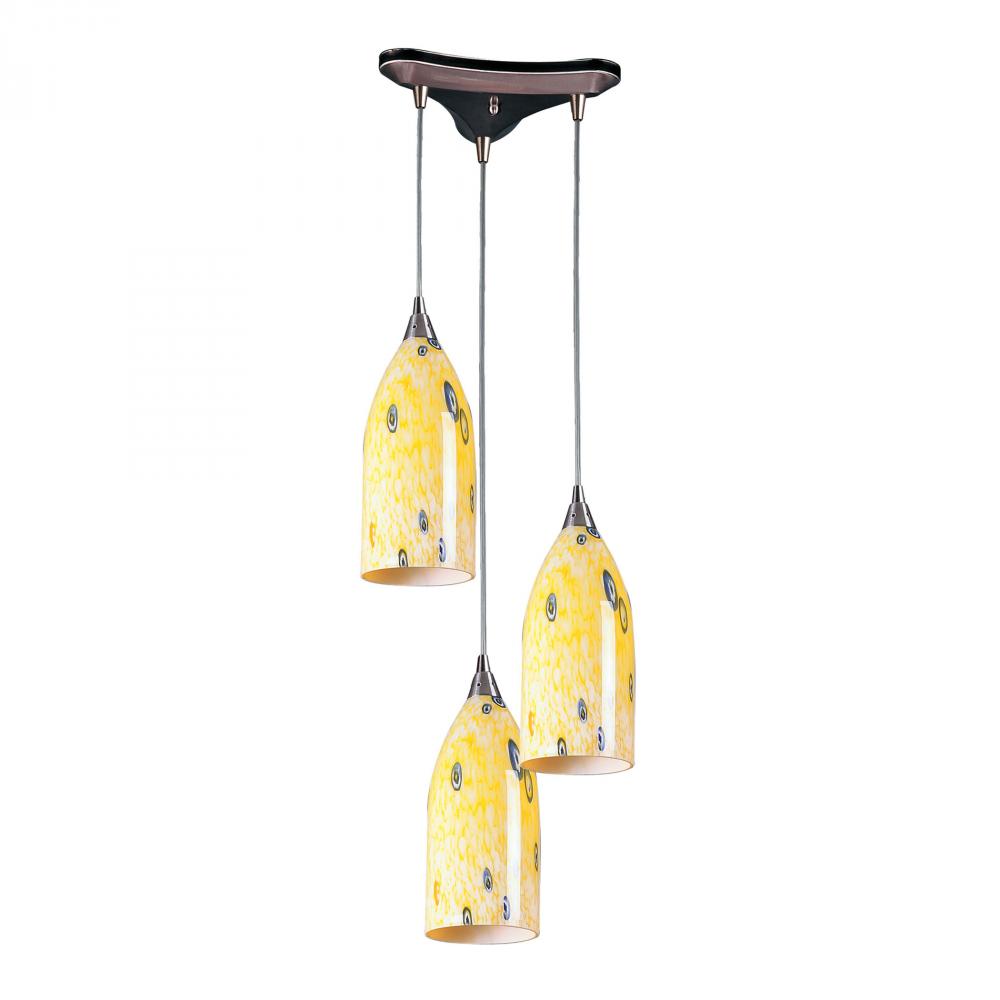 Verona 3 Light Pendant In Satin Nickel And Yello