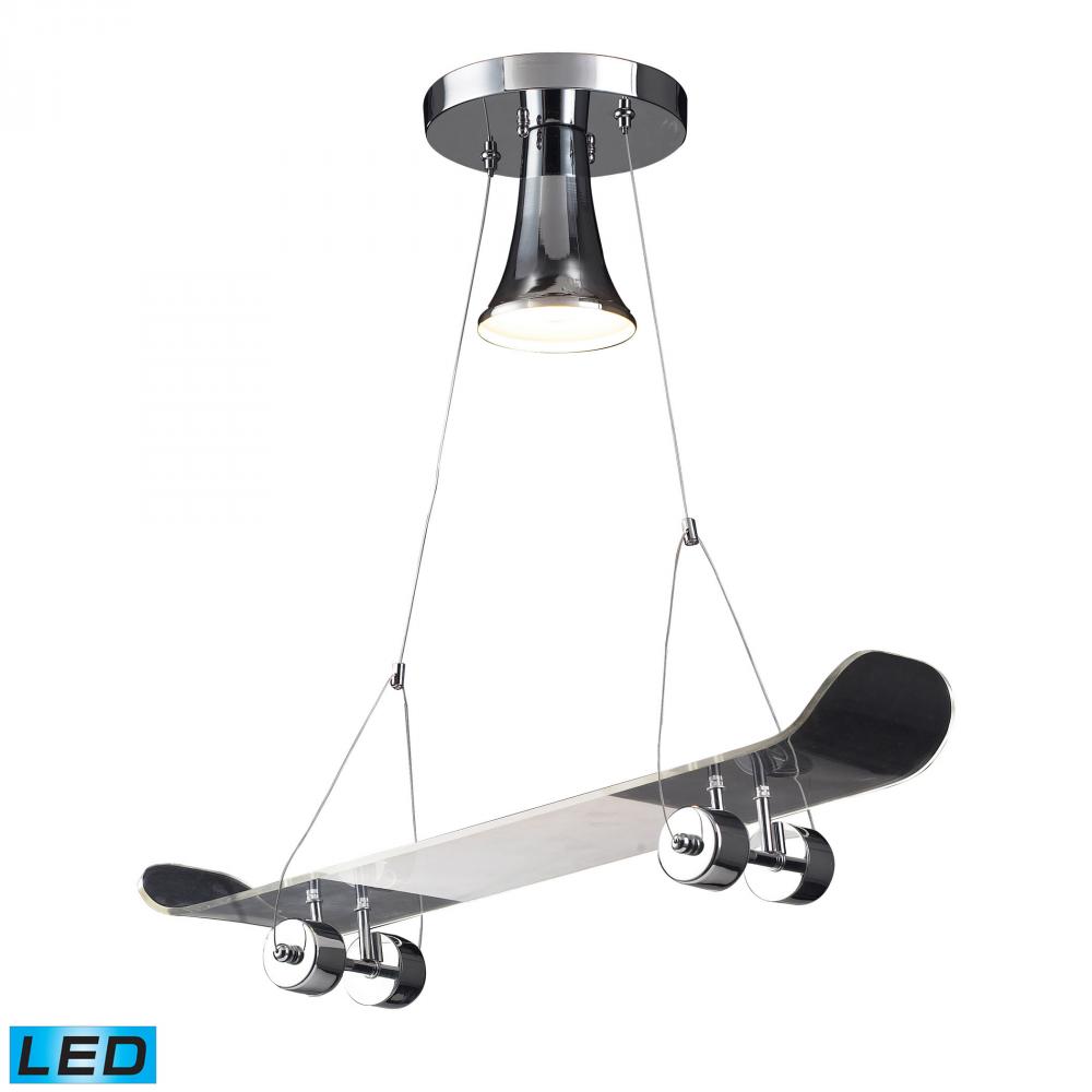 Novelty 1 Light LED Skateboard Pendant In Chrome