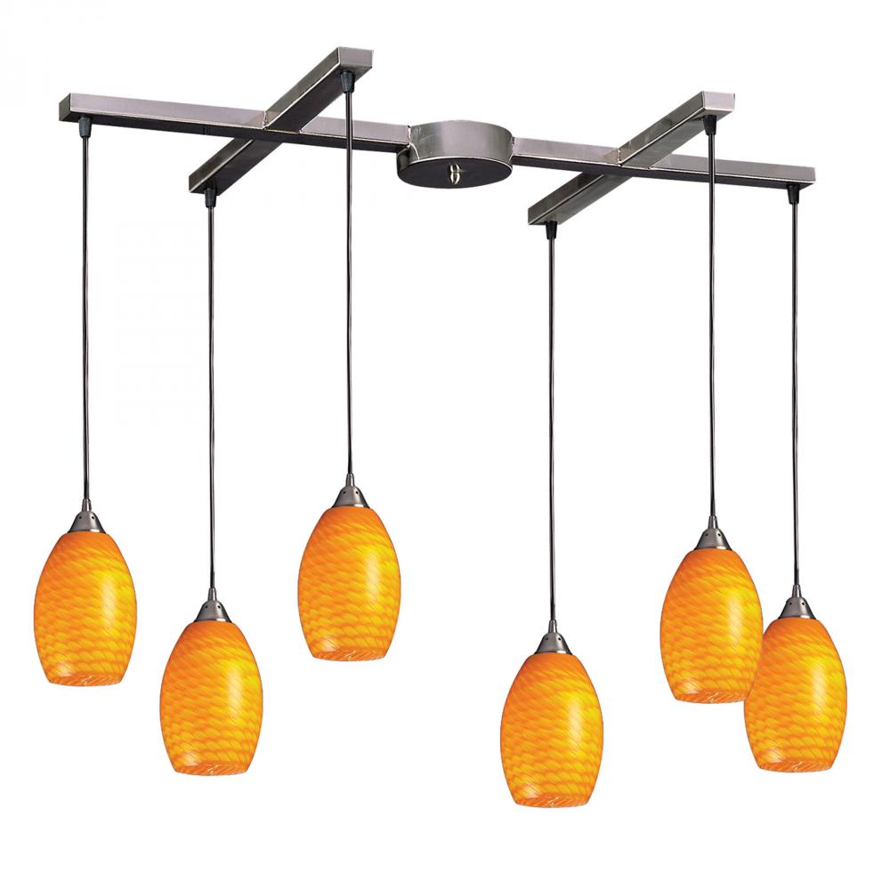 Mulinello 6 Light Pendant In Satin Nickel And Ca