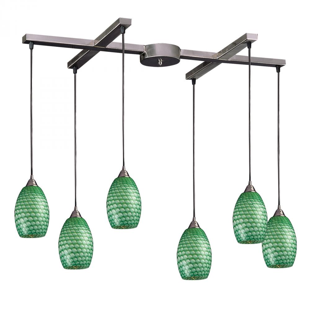 Mulinello 6 Light Pendant In Satin Nickel And Ja