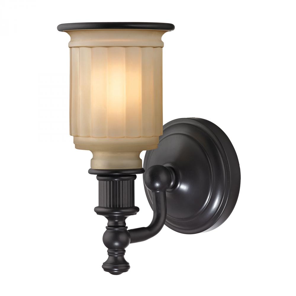 Acadia 1-Light Vanity Lamp in Oiled Bronze with Opal Reeded Pressed Glass