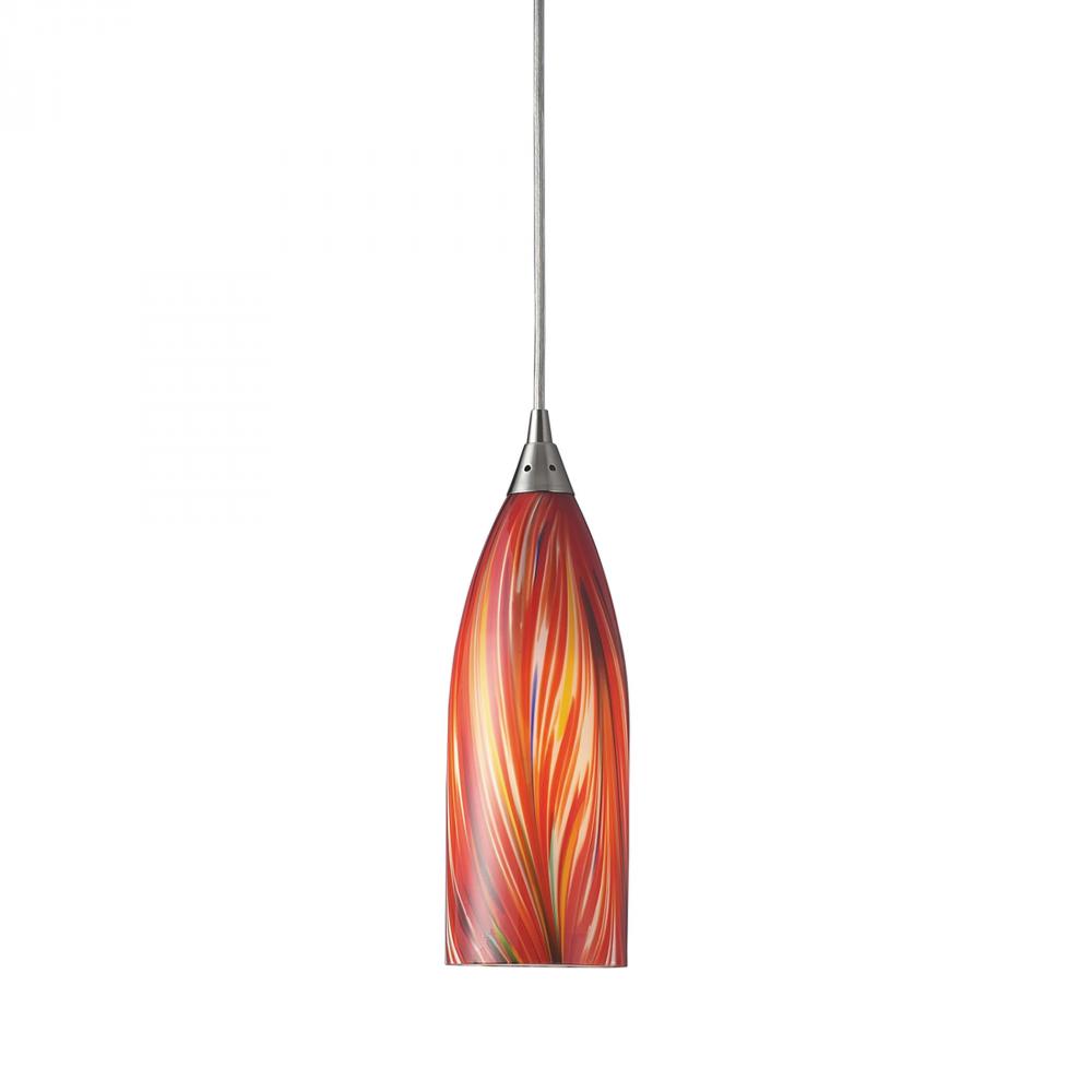 1 Light Pendant in Satin Nickel with Multicolored Glass - LED Offering Up To 300 Lumens (25 Watt Equ