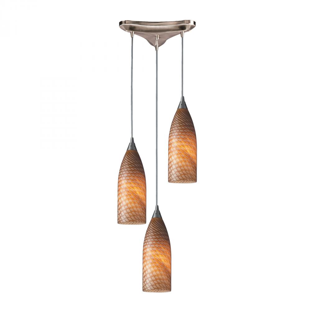 Cilindro 3 Light Pendant In Satin Nickel And Coc